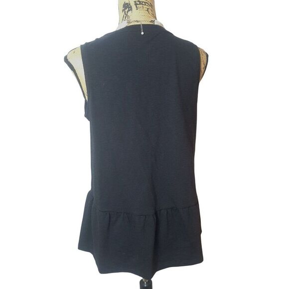 Sonoma Womens Black Sleeveless Top M Notchneck Peplum Ruffle Top Modern Feminine - Picture 3 of 6